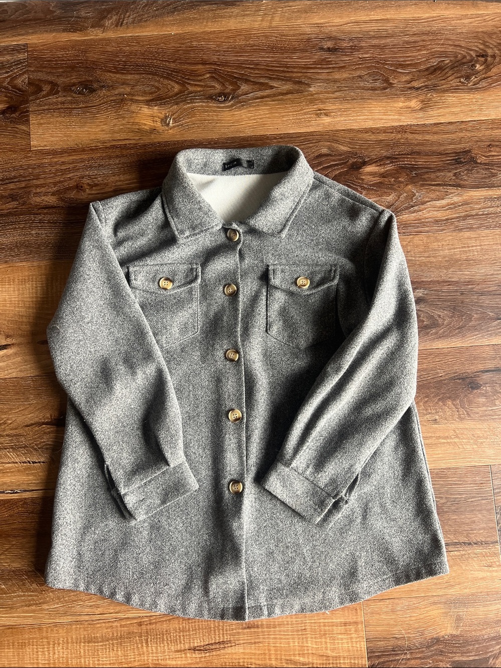 SHEIN Gray Button-Front Wool-Feel Pea Coat